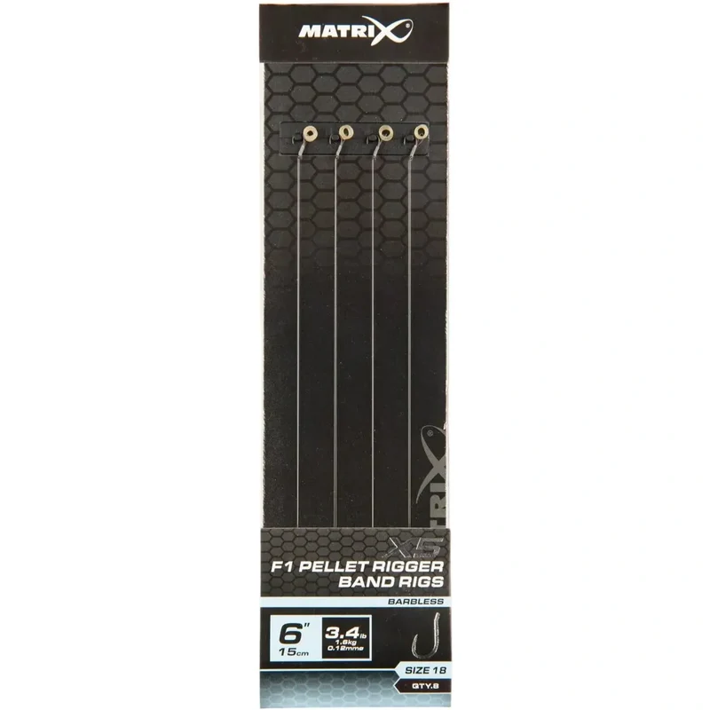 X5 F1 Pellet Rigger Band Rigs 6" Barbless – 15 cm Onderlijnen met Bait Band en Zonder Weerhaak (8 stuks)