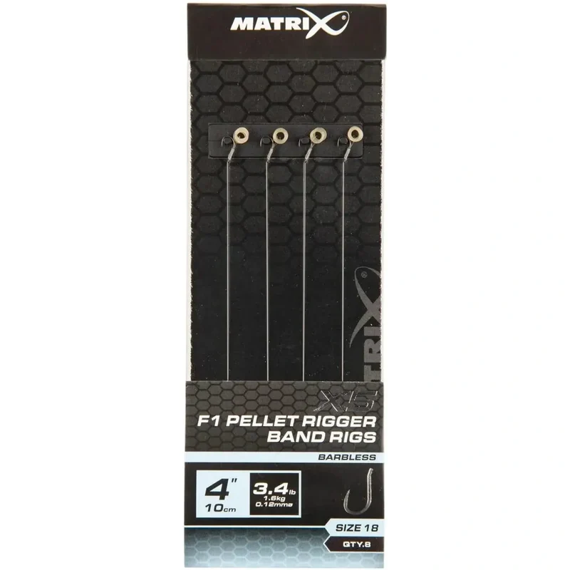X5 F1 Pellet Rigger Band Rigs 4" Barbless – 10 cm Onderlijnen met Bait Band en Zonder Weerhaak (8 stuks)