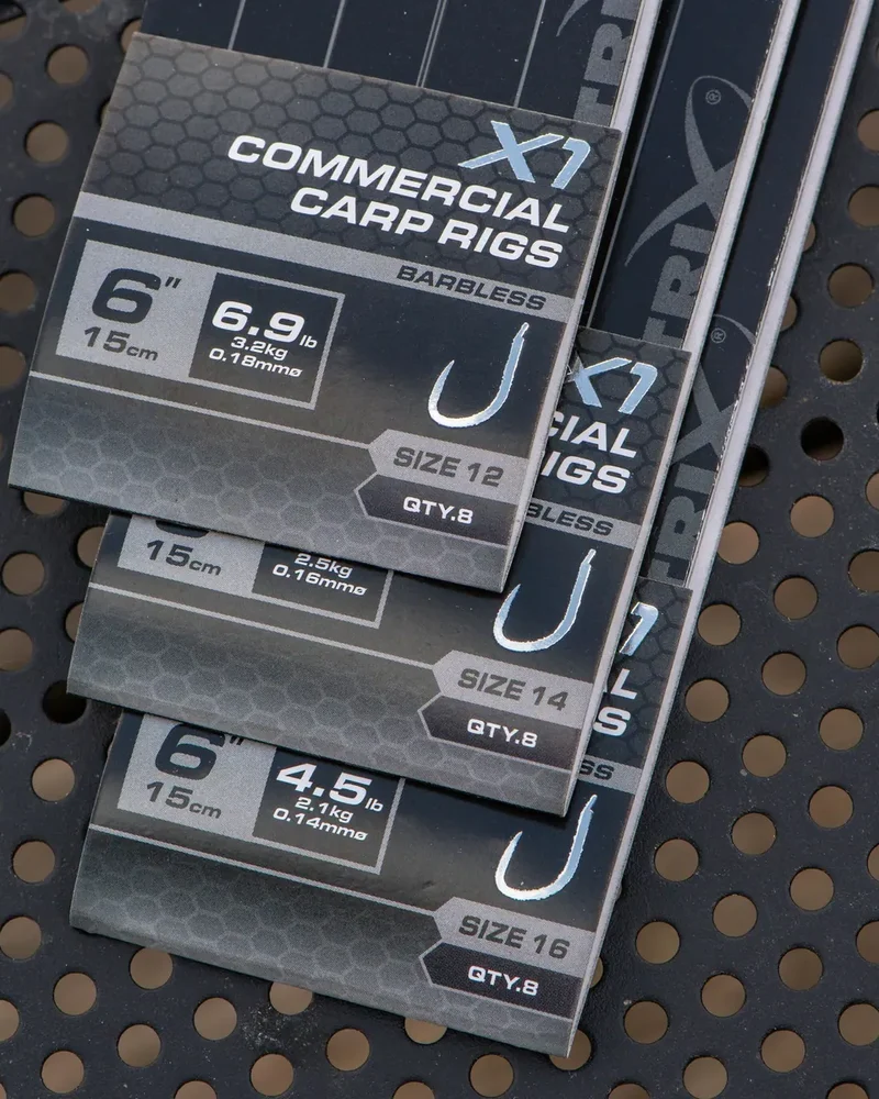 X1 Commercial Carp Rigs 6" Barbless – 15 cm Onderlijnen zonder Weerhaak (8 stuks)