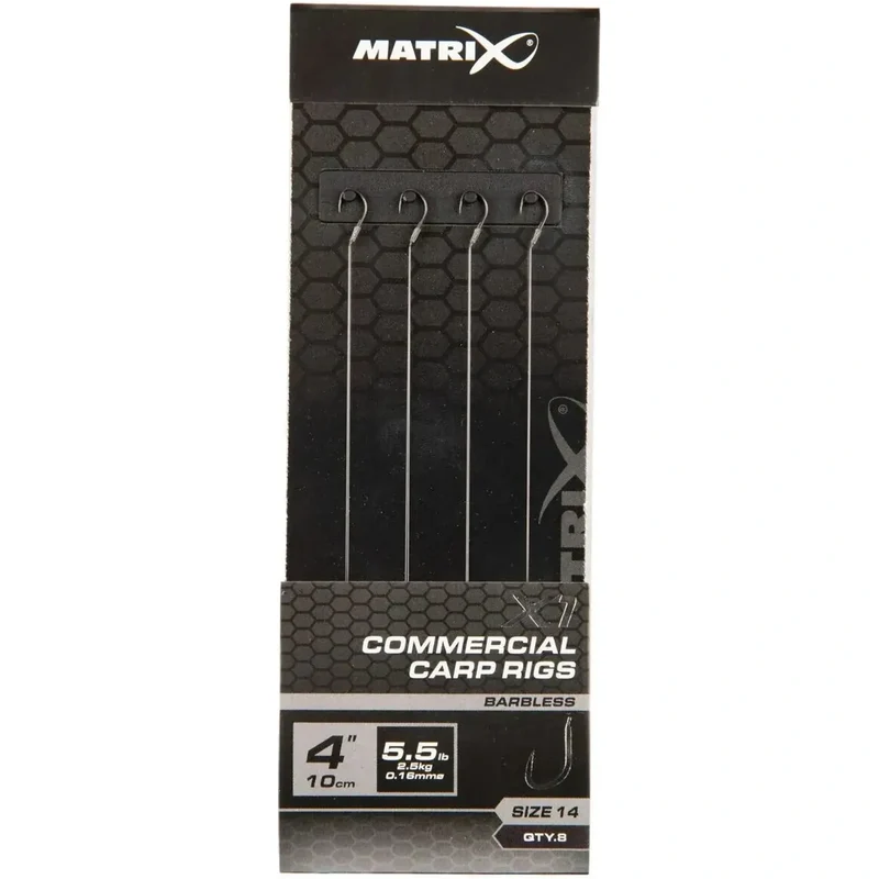 X1 Commercial Carp Rigs 4" Barbless – 10 cm Onderlijnen zonder Weerhaak (8 stuks)