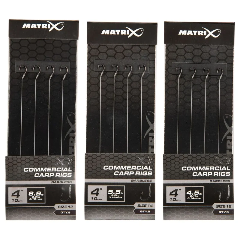 X1 Commercial Carp Rigs 4" Barbless – 10 cm Onderlijnen zonder Weerhaak (8 stuks)