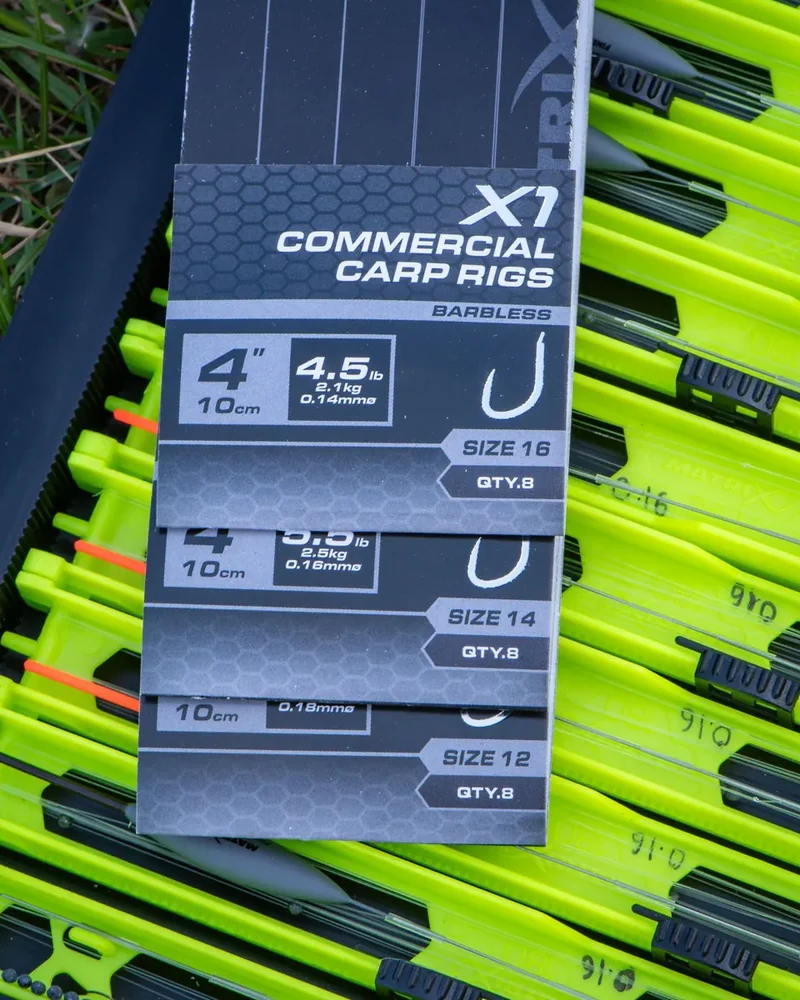 X1 Commercial Carp Rigs 4" Barbless – 10 cm Onderlijnen zonder Weerhaak (8 stuks)