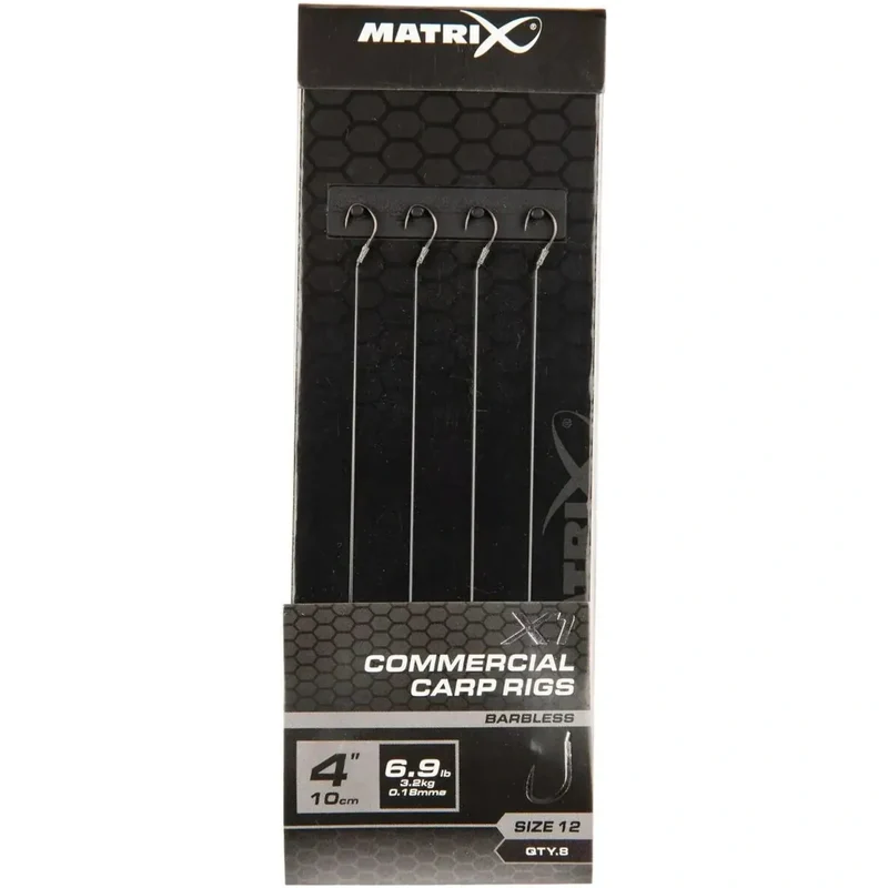 X1 Commercial Carp Rigs 4" Barbless – 10 cm Onderlijnen zonder Weerhaak (8 stuks)