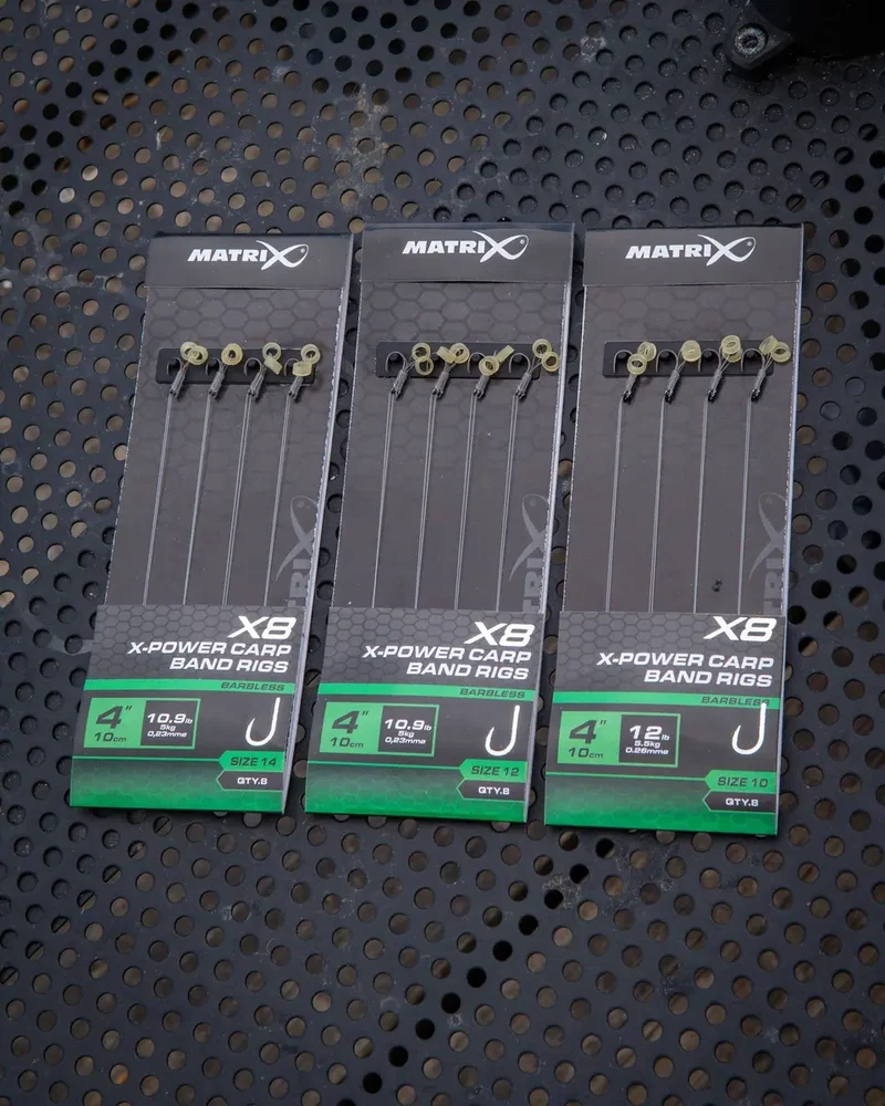 X8 X-Power Carp Band Rigs 4" Barbless – 10 cm Onderlijnen met Bait Band en Zonder Weerhaak (8 stuks)
