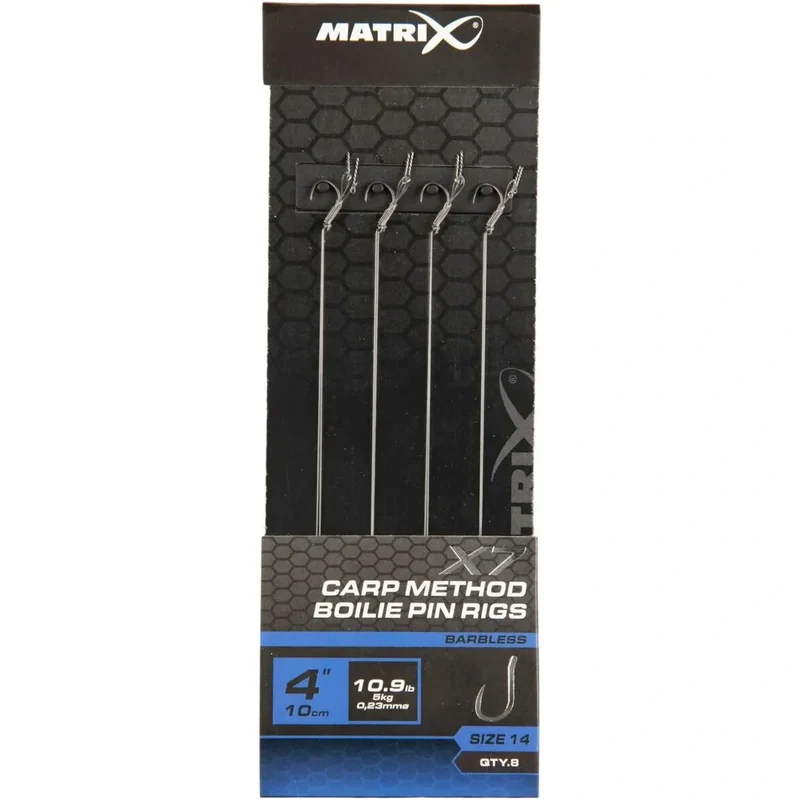 X7 Carp Method Boilie Pin Rigs 4" Barbless – 10 cm Methodonderlijnen met Boilie Pin en Zonder Weerhaak (8 stuks)