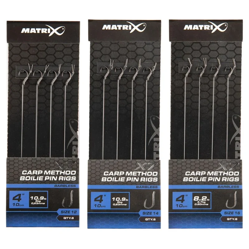 X7 Carp Method Boilie Pin Rigs 4" Barbless – 10 cm Methodonderlijnen met Boilie Pin en Zonder Weerhaak (8 stuks)