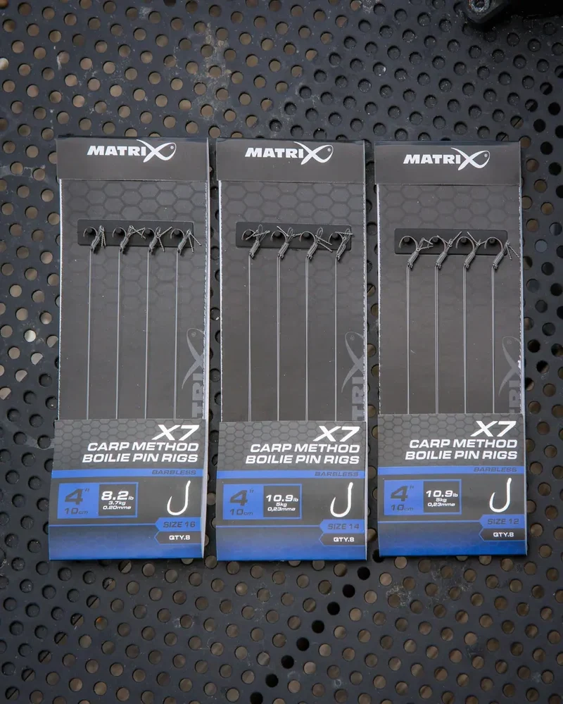 X7 Carp Method Boilie Pin Rigs 4" Barbless – 10 cm Methodonderlijnen met Boilie Pin en Zonder Weerhaak (8 stuks)