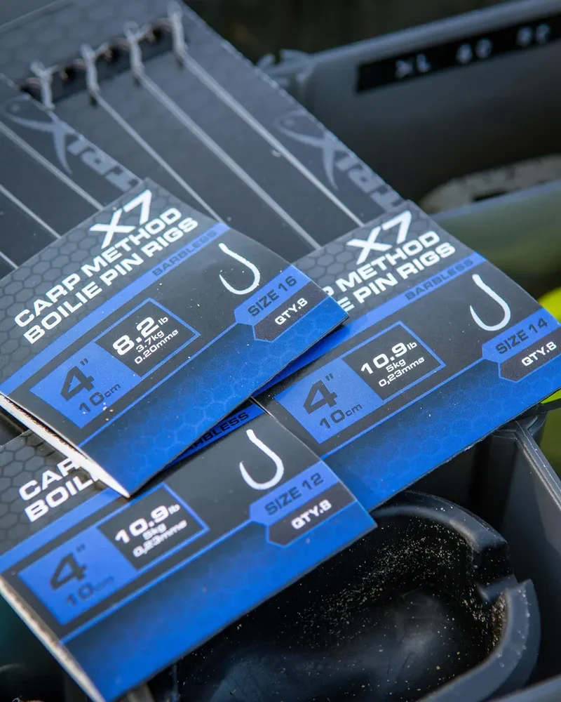 X7 Carp Method Boilie Pin Rigs 4" Barbless – 10 cm Methodonderlijnen met Boilie Pin en Zonder Weerhaak (8 stuks)
