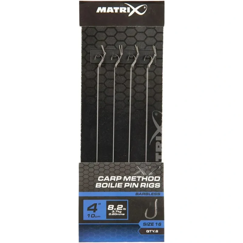 X7 Carp Method Boilie Pin Rigs 4" Barbless – 10 cm Methodonderlijnen met Boilie Pin en Zonder Weerhaak (8 stuks)