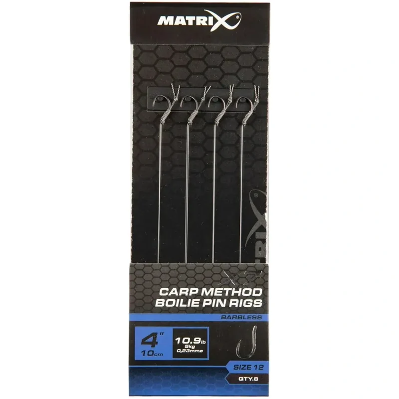 X7 Carp Method Boilie Pin Rigs 4" Barbless – 10 cm Methodonderlijnen met Boilie Pin en Zonder Weerhaak (8 stuks)