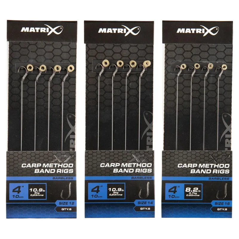 X7 Carp Method Band Rigs 4" Barbless – 10 cm Methodonderlijnen met Bait Band en Zonder Weerhaak (8 stuks)
