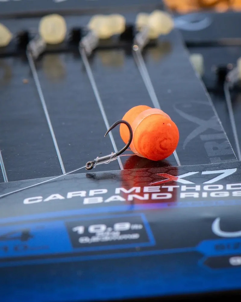 X7 Carp Method Band Rigs 4" Barbless – 10 cm Methodonderlijnen met Bait Band en Zonder Weerhaak (8 stuks)