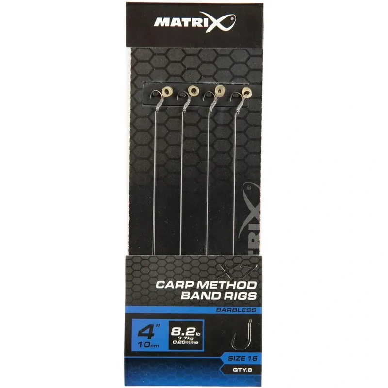 X7 Carp Method Band Rigs 4" Barbless – 10 cm Methodonderlijnen met Bait Band en Zonder Weerhaak (8 stuks)