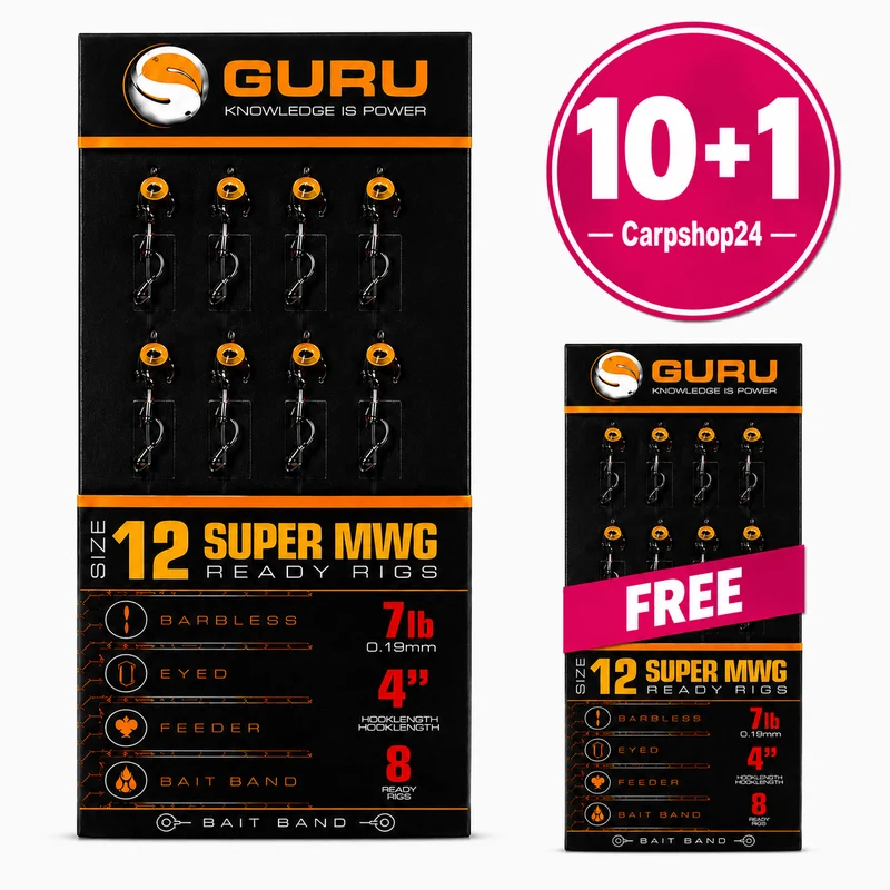 Super MWG Bait Band Ready Barbless Rigs 4" – 10 cm Onderlijnen met Bait Band en zonder Weerhaak 🎁 10+1