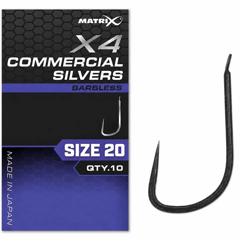 X4 Commercial Silvers Barbless Size 20 – Haak zonder Weerhaak 🎁
