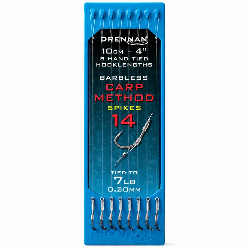 CARP METHOD SPIKE HOOK PLATE SYSTEM 4" – 10 cm Onderlijnen met Aasspike en zonder Weerhaak (8 stuks)
