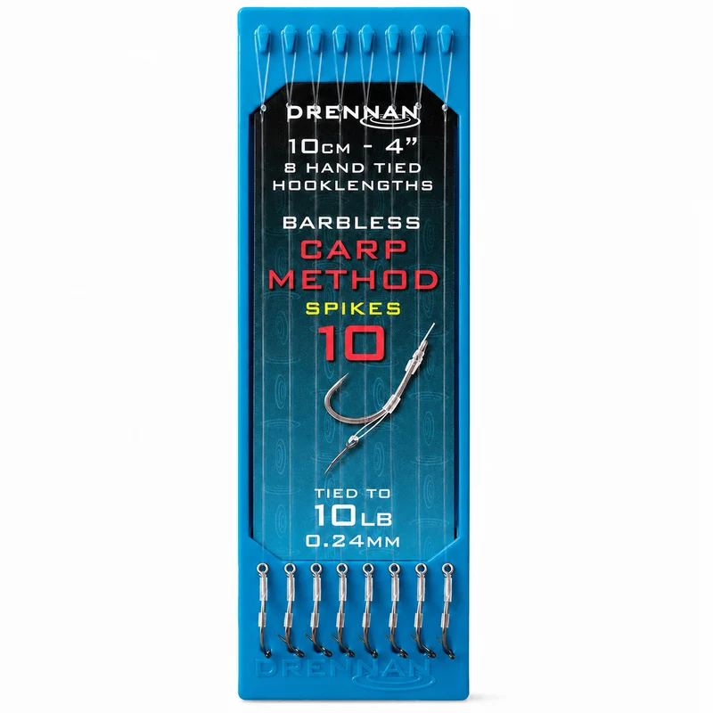 CARP METHOD SPIKE HOOK PLATE SYSTEM 4" – 10 cm Onderlijnen met Aasspike en zonder Weerhaak (8 stuks)
