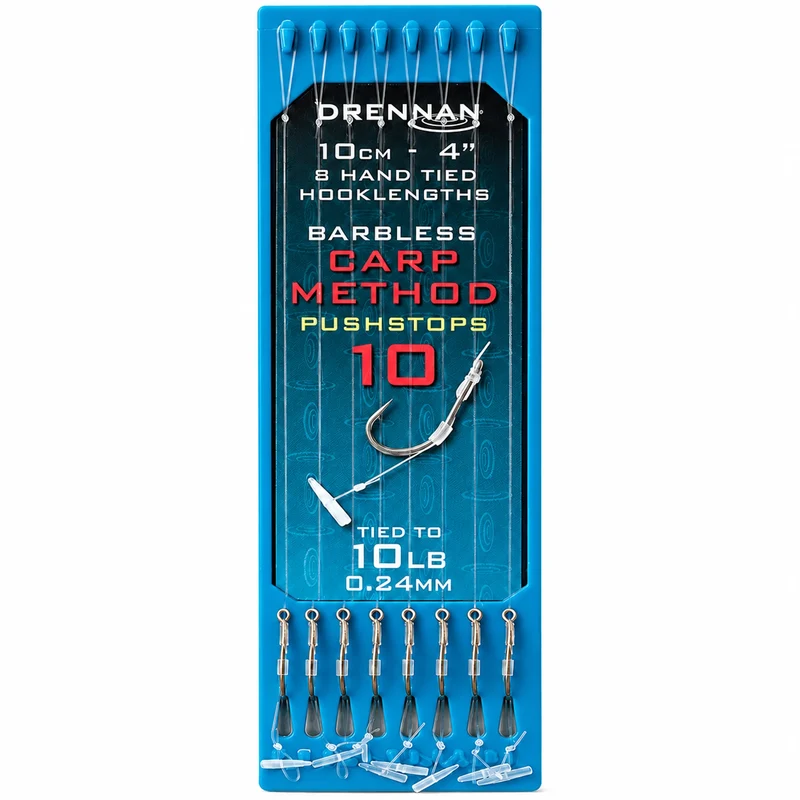 CARP METHOD PUSHSTOP HOOK PLATE SYSTEM 4" – 10 cm Onderlijnen met Pushstop en zonder Weerhaak (8 stuks)