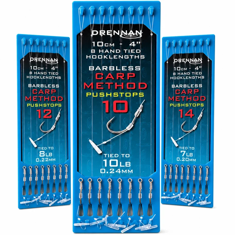 CARP METHOD PUSHSTOP HOOK PLATE SYSTEM 4" – 10 cm Onderlijnen met Pushstop en zonder Weerhaak (8 stuks)