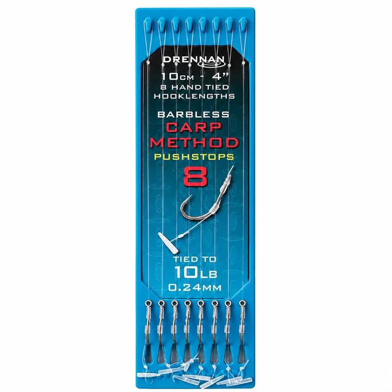 CARP METHOD PUSHSTOP HOOK PLATE SYSTEM 4" – 10 cm Onderlijnen met Pushstop en zonder Weerhaak (8 stuks)