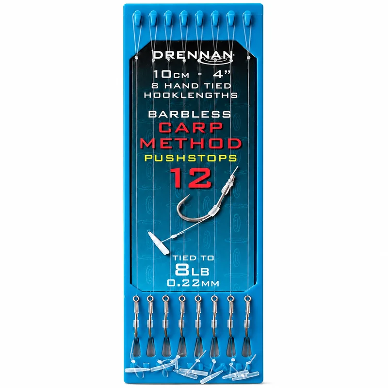 CARP METHOD PUSHSTOP HOOK PLATE SYSTEM 4" – 10 cm Onderlijnen met Pushstop en zonder Weerhaak (8 stuks)