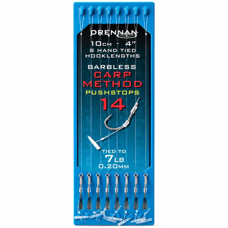 CARP METHOD PUSHSTOP HOOK PLATE SYSTEM 4" – 10 cm Onderlijnen met Pushstop en zonder Weerhaak (8 stuks)
