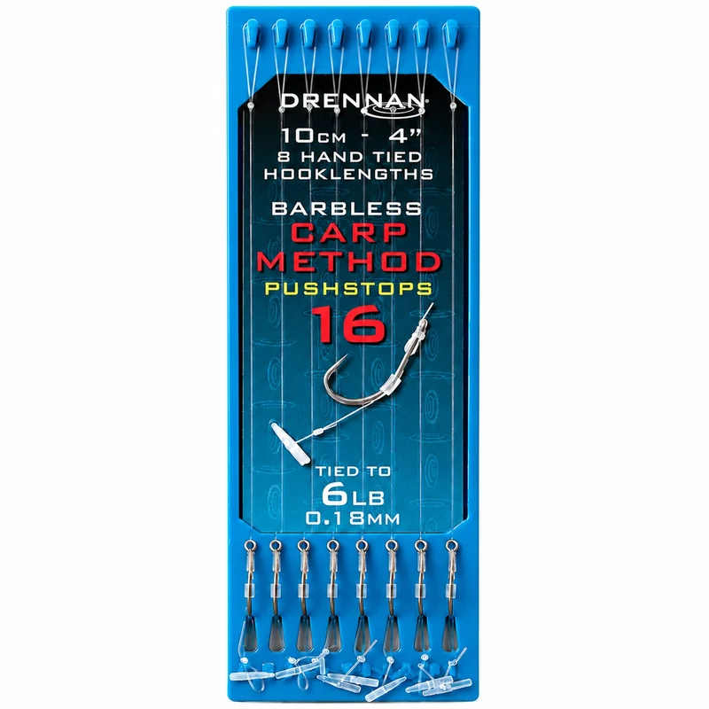 CARP METHOD PUSHSTOP HOOK PLATE SYSTEM 4" – 10 cm Onderlijnen met Pushstop en zonder Weerhaak (8 stuks)