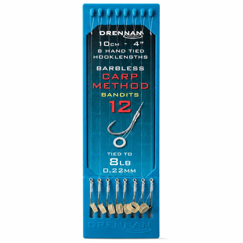 CARP METHOD BANDIT HOOK PLATE SYSTEM 4" – 10 cm Onderlijnen met Bait Band en zonder Weerhaak (8 stuks)