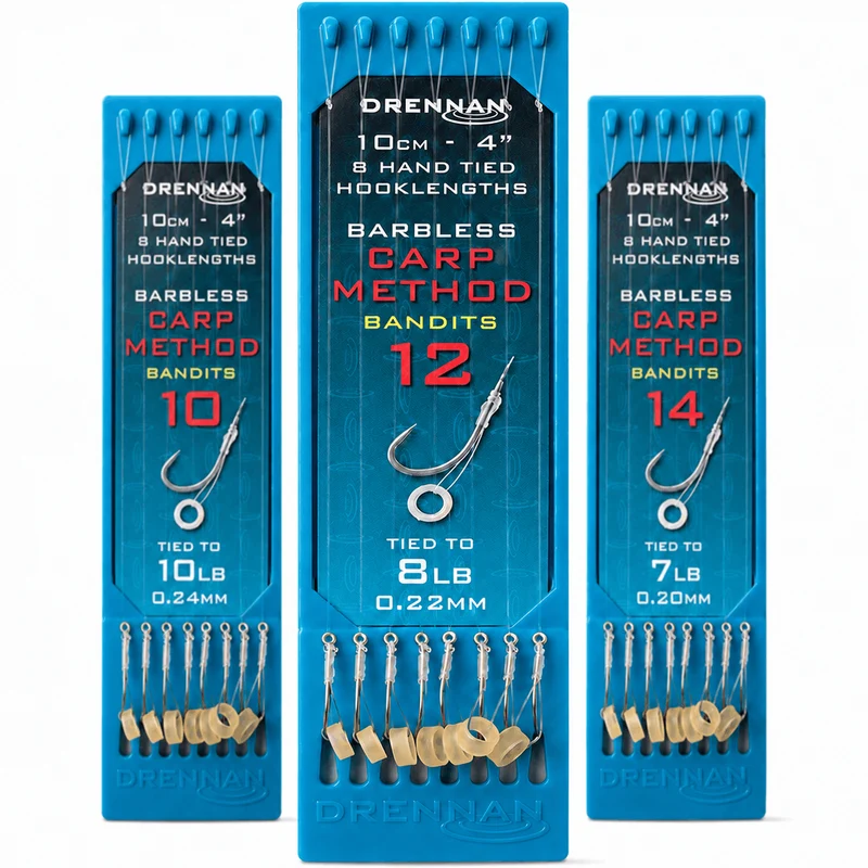 CARP METHOD BANDIT HOOK PLATE SYSTEM 4" – 10 cm Onderlijnen met Bait Band en zonder Weerhaak (8 stuks)