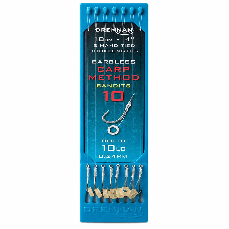 CARP METHOD BANDIT HOOK PLATE SYSTEM 4" – 10 cm Onderlijnen met Bait Band en zonder Weerhaak (8 stuks)