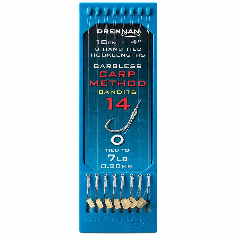 CARP METHOD BANDIT HOOK PLATE SYSTEM 4" – 10 cm Onderlijnen met Bait Band en zonder Weerhaak (8 stuks)