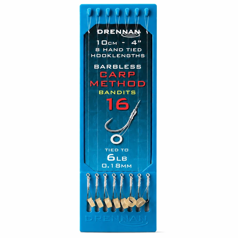 CARP METHOD BANDIT HOOK PLATE SYSTEM 4" – 10 cm Onderlijnen met Bait Band en zonder Weerhaak (8 stuks)
