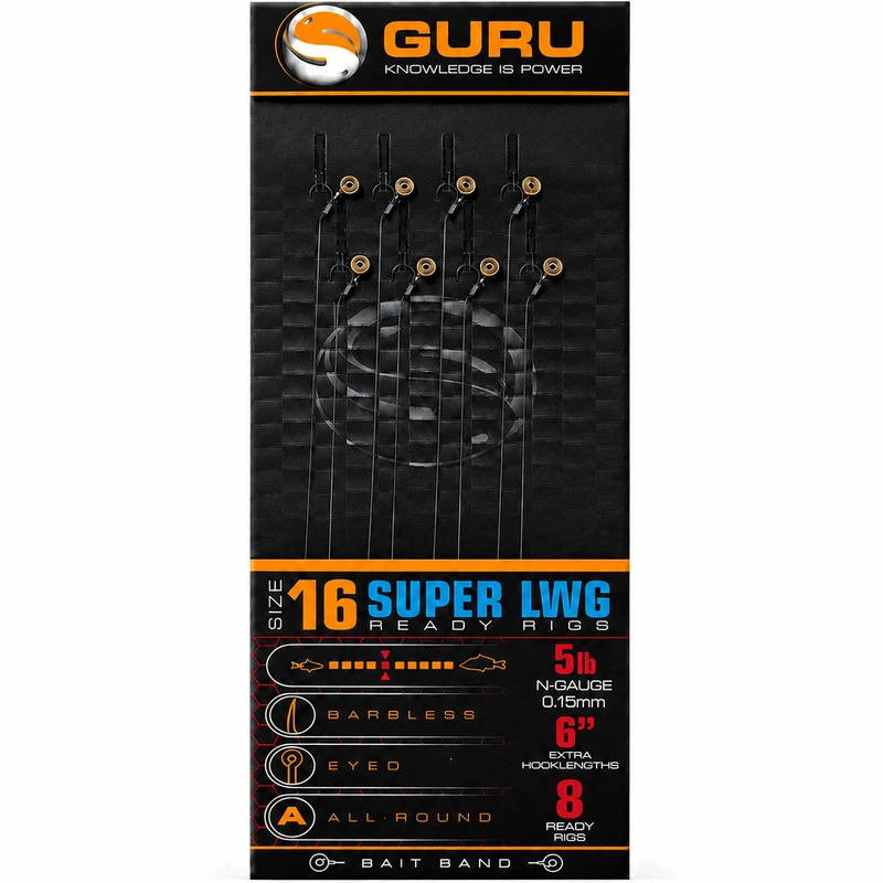 6" Super LWG Bait Band Ready Rigs – 15 cm Onderlijnen met Bait Band en zonder Weerhaak