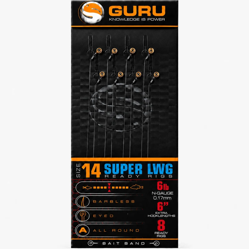 6" Super LWG Bait Band Ready Rigs – 15 cm Onderlijnen met Bait Band en zonder Weerhaak