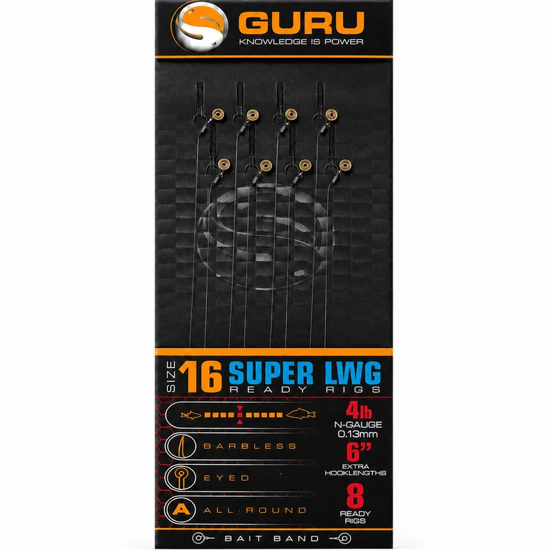 6" Super LWG Bait Band Ready Rigs – 15 cm Onderlijnen met Bait Band en zonder Weerhaak