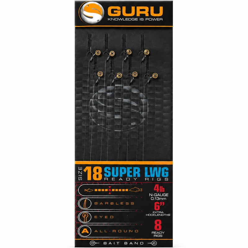 6" Super LWG Bait Band Ready Rigs – 15 cm Onderlijnen met Bait Band en zonder Weerhaak