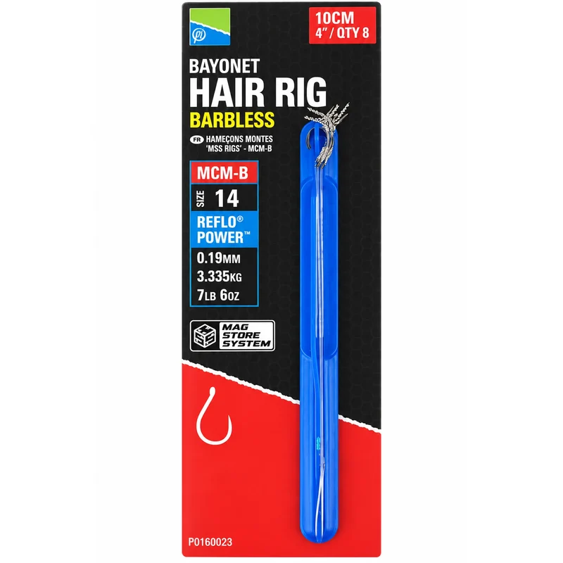 MCM-B Bayonet Hair Rig Barbless 4" – 10 cm Onderlijnen met Bayonet en zonder Weerhaak (8 stuks)