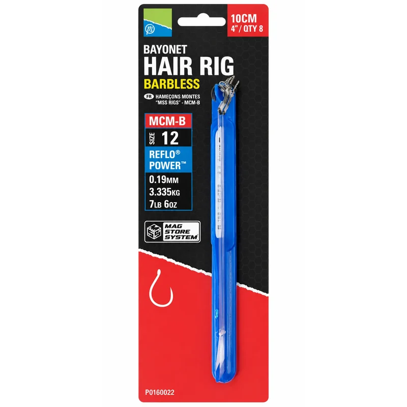 MCM-B Bayonet Hair Rig Barbless 4" – 10 cm Onderlijnen met Bayonet en zonder Weerhaak (8 stuks)