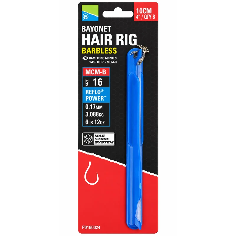 MCM-B Bayonet Hair Rig Barbless 4" – 10 cm Onderlijnen met Bayonet en zonder Weerhaak (8 stuks)