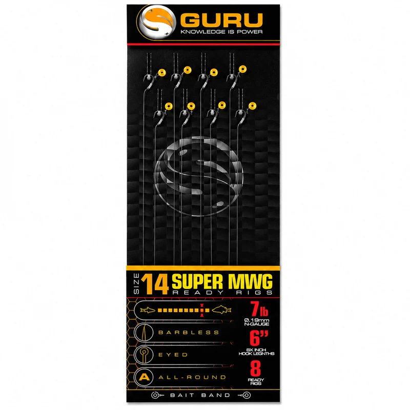 Super MWG Ready Rigs Bait Band Barbless 6" – 15 cm Onderlijnen met Bait Band en zonder Weerhaak