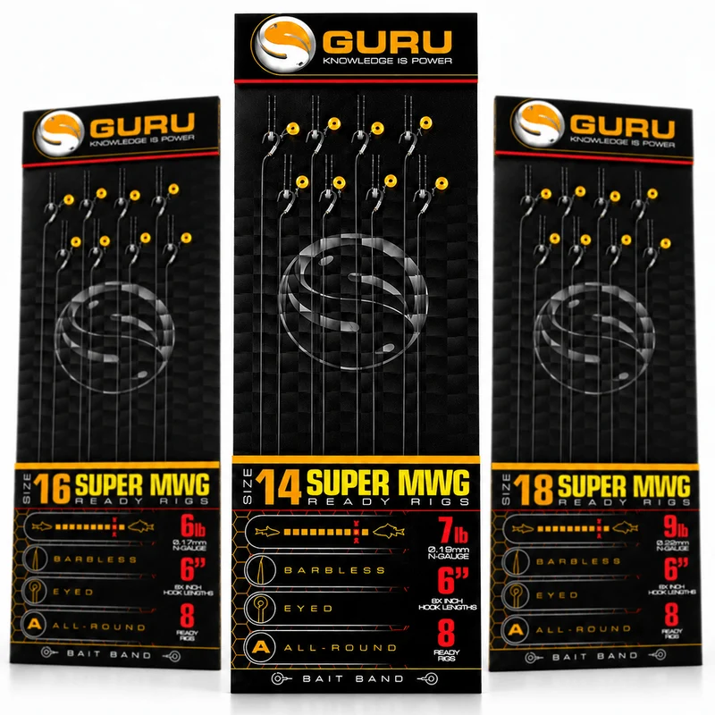 Super MWG Ready Rigs Bait Band Barbless 6" – 15 cm Onderlijnen met Bait Band en zonder Weerhaak