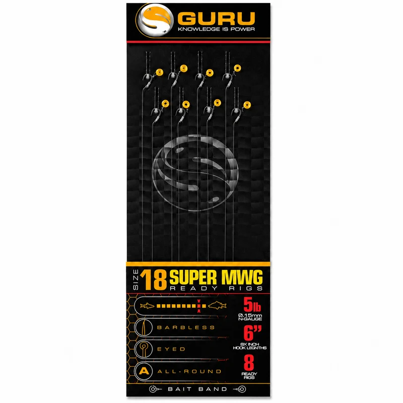 Super MWG Ready Rigs Bait Band Barbless 6" – 15 cm Onderlijnen met Bait Band en zonder Weerhaak