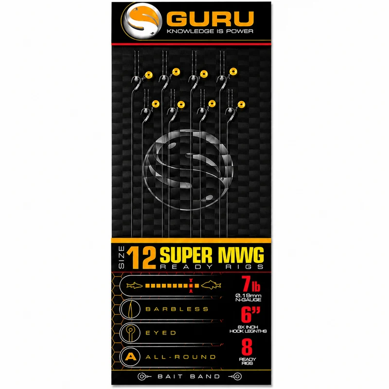 Super MWG Ready Rigs Bait Band Barbless 6" – 15 cm Onderlijnen met Bait Band en zonder Weerhaak