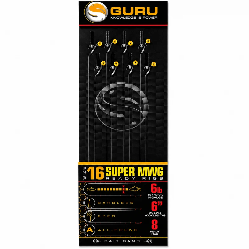 Super MWG Ready Rigs Bait Band Barbless 6" – 15 cm Onderlijnen met Bait Band en zonder Weerhaak