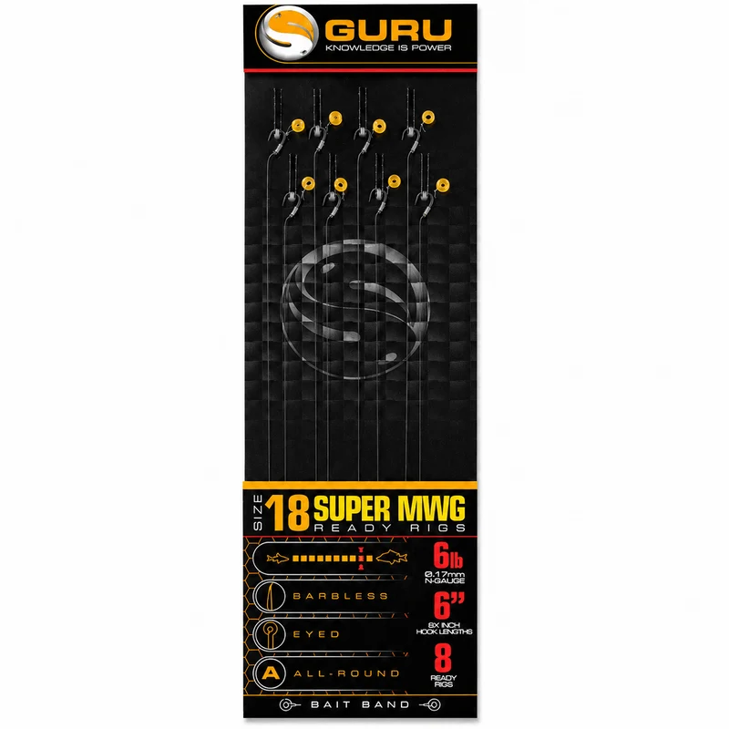 Super MWG Ready Rigs Bait Band Barbless 6" – 15 cm Onderlijnen met Bait Band en zonder Weerhaak