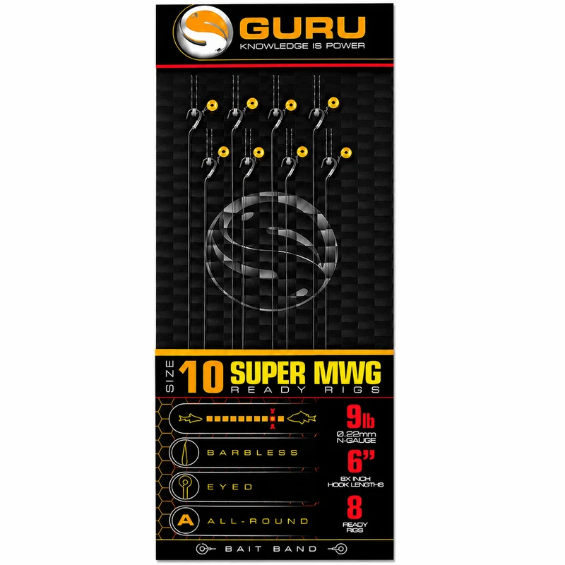 Super MWG Ready Rigs Bait Band Barbless 6" – 15 cm Onderlijnen met Bait Band en zonder Weerhaak