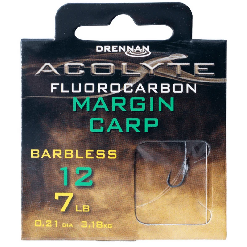 Acolyte Margin Carp Barbless - Hooks To Fluorocarbon 30CM – 30 cm Onderlijnen zonder Weerhaak - 🎁