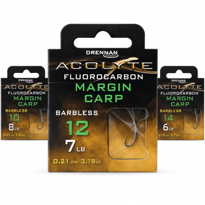 Acolyte Margin Carp Barbless - Hooks To Fluorocarbon 30CM – 30 cm Onderlijnen zonder Weerhaak - 🎁