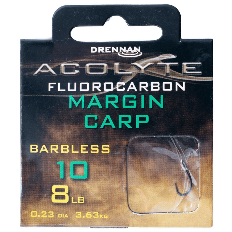 Acolyte Margin Carp Barbless - Hooks To Fluorocarbon 30CM – 30 cm Onderlijnen zonder Weerhaak - 🎁
