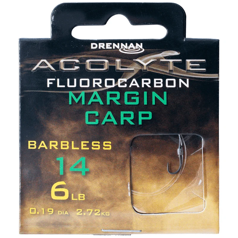 Acolyte Margin Carp Barbless - Hooks To Fluorocarbon 30CM – 30 cm Onderlijnen zonder Weerhaak - 🎁